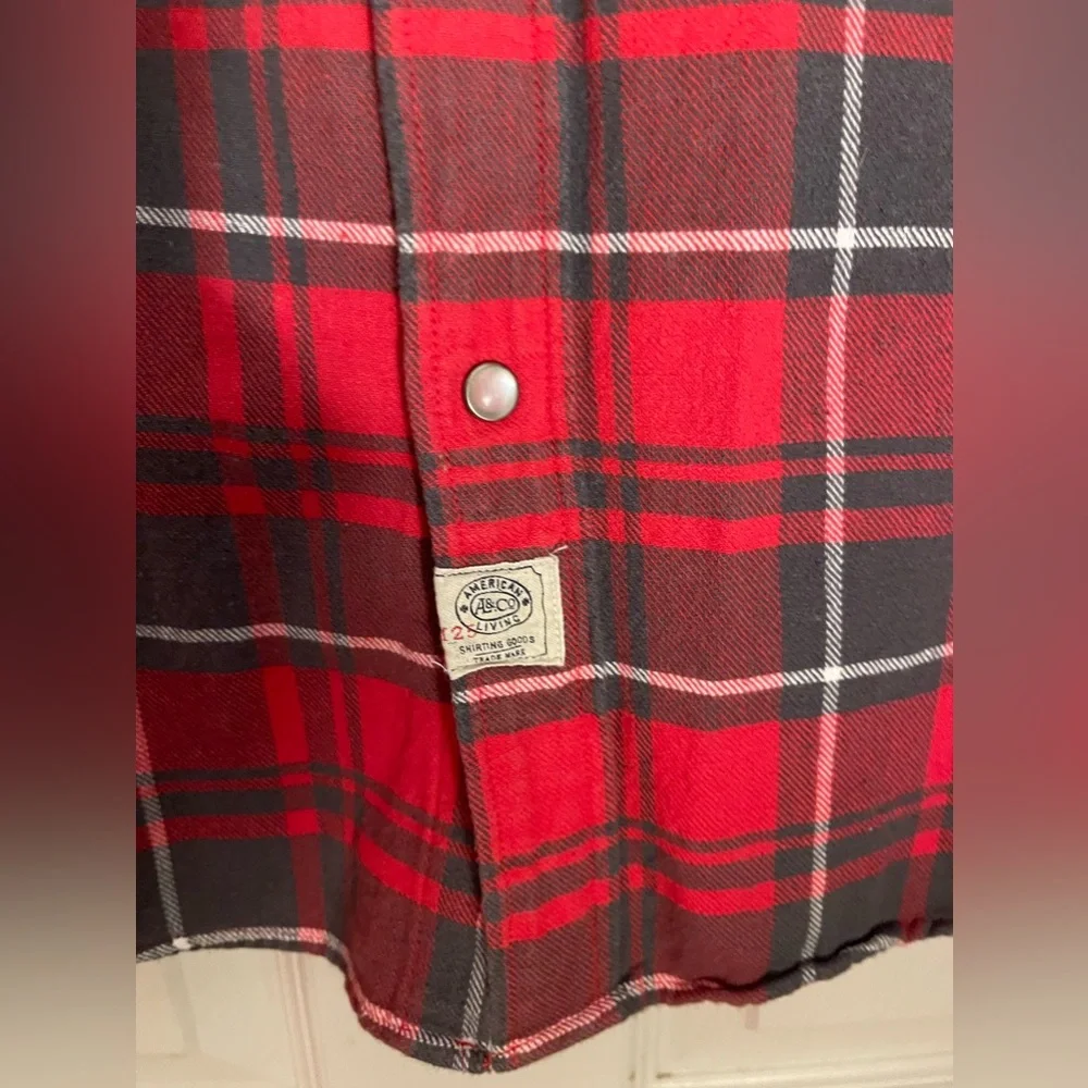 AMERICAN LIVING Long Sleeve Red Flannel Snap up Shirt Size Large - Picture 6 of 10